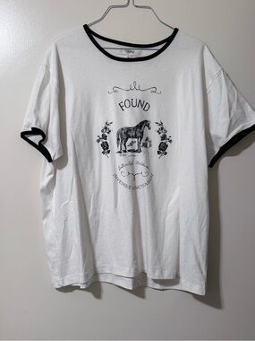 FOUND White Ringer Tee with Black Trim and Graphic Horse